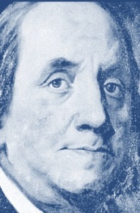 Benjamin Franklin, first Postmaster General. Source: screen shot from USPS illustrated booklet, "The United States Postal Service: An American History, 1775-2006."